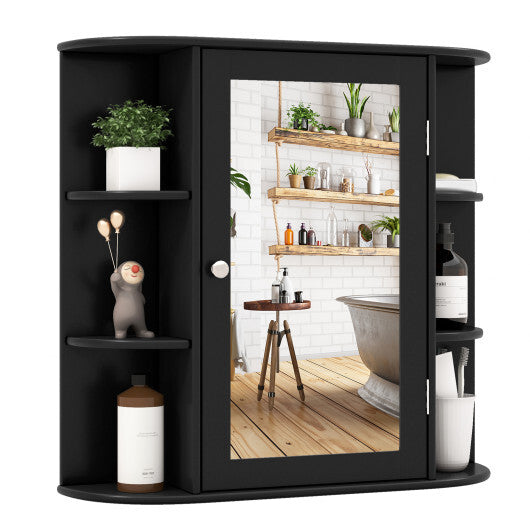 Wall-Mounted Bathroom Mirror Cabinet with Storage Shelves-Black - Color: Black