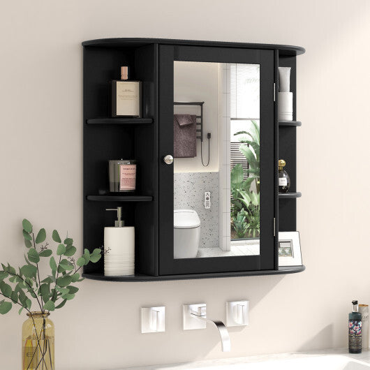 Wall-Mounted Bathroom Mirror Cabinet with Storage Shelves-Black - Color: Black