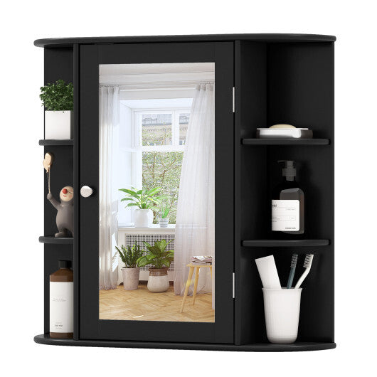 Wall-Mounted Bathroom Mirror Cabinet with Storage Shelves-Black - Color: Black