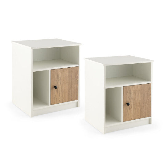 2 Pieces 25 Inch Tall Nightstands with Door and 2 Open Shelves-White - Color: White