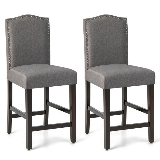 2 Pcs Fabric Nail Head Counter Height Dining Side Chairs Set-Gray - Color: Gray