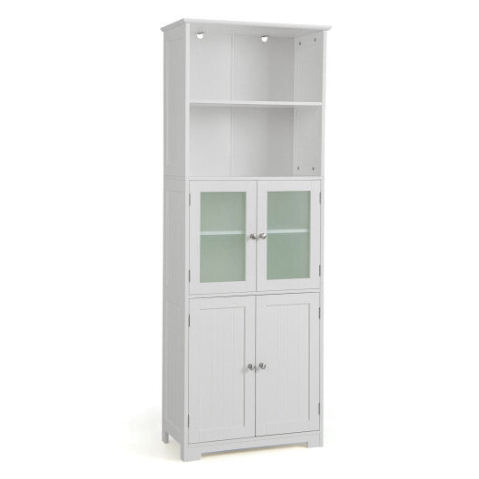 6-Tier Freestanding Bathroom Cabinet with 2 Open Compartments and Adjustable Shelves-White - Color: White