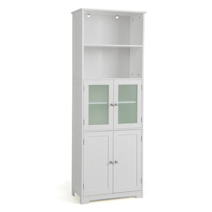 6-Tier Freestanding Bathroom Cabinet with 2 Open Compartments and Adjustable Shelves-White - Color: White