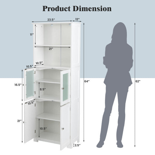 6-Tier Freestanding Bathroom Cabinet with 2 Open Compartments and Adjustable Shelves-White - Color: White