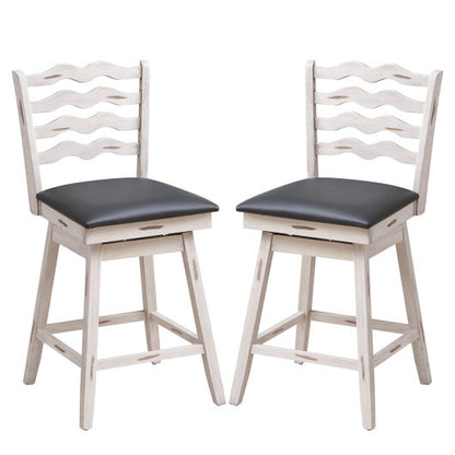 360? Swivel Bar Stools with Rubber Wood Frame and Ergonomic Backrest and Footrest-25 inches - Color: Gray - Size: 25 inches