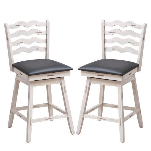 360? Swivel Bar Stools with Rubber Wood Frame and Ergonomic Backrest and Footrest-25 inches - Color: Gray - Size: 25 inches