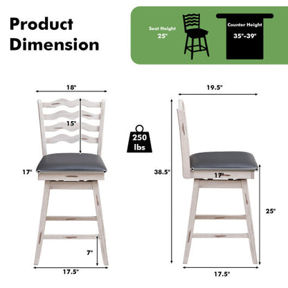 360? Swivel Bar Stools with Rubber Wood Frame and Ergonomic Backrest and Footrest-25 inches - Color: Gray - Size: 25 inches