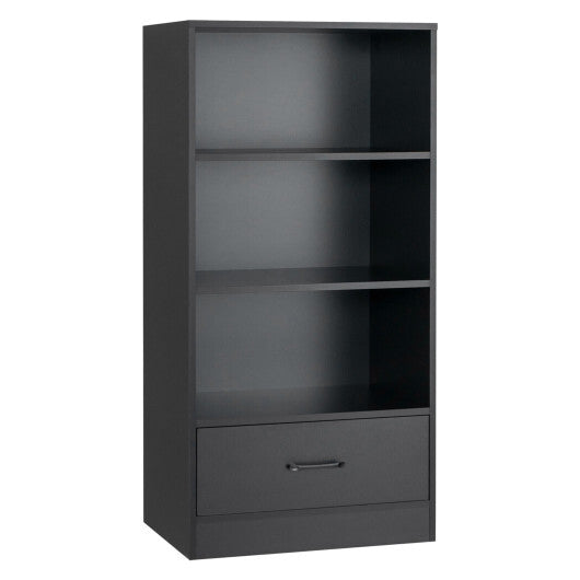 48 Inch Tall 4 Tiers Wood Bookcase with Drawer-Black - Color: Black - Size: 48 inches