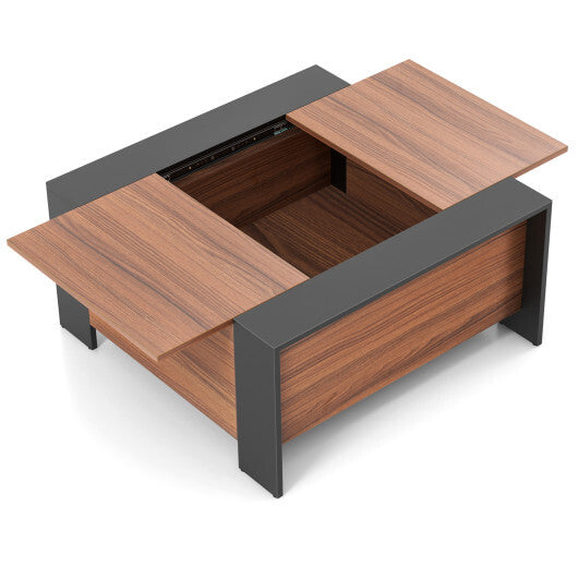 36.5 Inch Coffee Table with Sliding Top and Hidden Compartment-Walnut - Color: Walnut