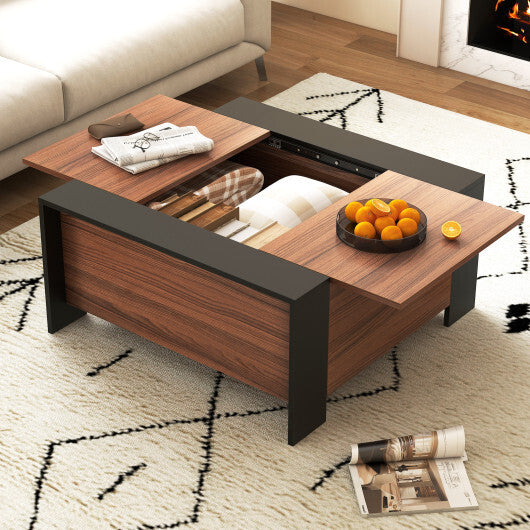 36.5 Inch Coffee Table with Sliding Top and Hidden Compartment-Walnut - Color: Walnut