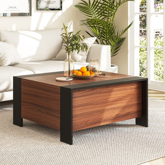 36.5 Inch Coffee Table with Sliding Top and Hidden Compartment-Walnut - Color: Walnut