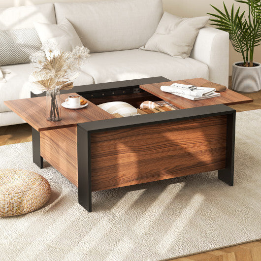 36.5 Inch Coffee Table with Sliding Top and Hidden Compartment-Walnut - Color: Walnut