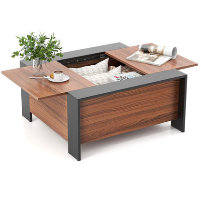 36.5 Inch Coffee Table with Sliding Top and Hidden Compartment-Walnut - Color: Walnut