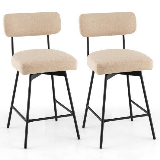 25 Inch 2-Piece Modern Upholstered Bar Stools with Back and Footrests-Beige - Color: Beige