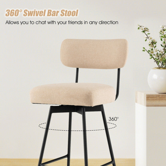 25 Inch 2-Piece Modern Upholstered Bar Stools with Back and Footrests-Beige - Color: Beige