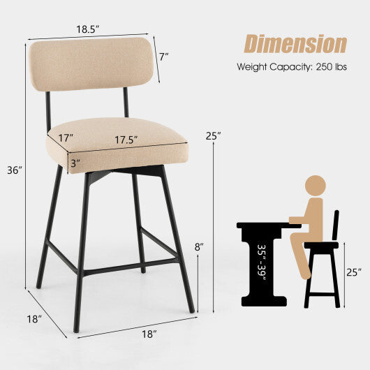 25 Inch 2-Piece Modern Upholstered Bar Stools with Back and Footrests-Beige - Color: Beige