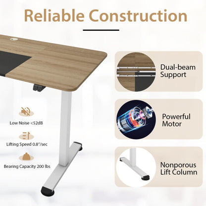 55 Inch Electric Standing Desk Adjustable with Cable Management Hole-Natural - Color: Natural