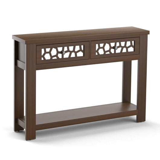 2-Tier Console Table with Drawers and Open Storage Shelf-Brown - Color: Brown - Size: 2-Tier