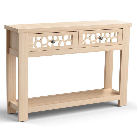 2-Tier Console Table with Drawers and Open Storage Shelf-Natural - Color: Natural - Size: 2-Tier