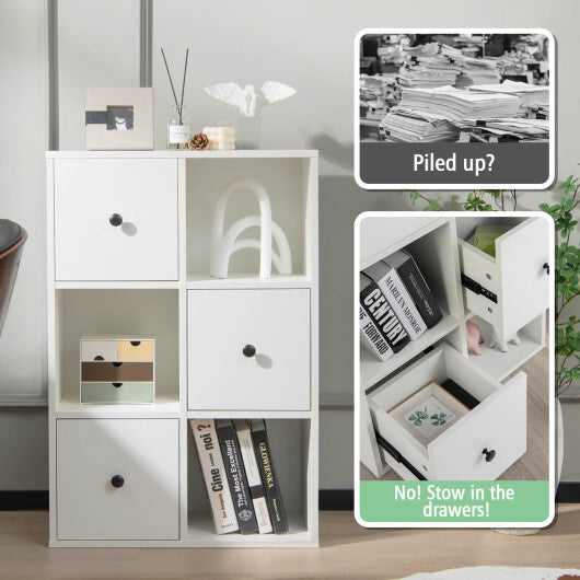 3-Tier Bookcase with Anti-toppling Device for Living Room-White - Color: White