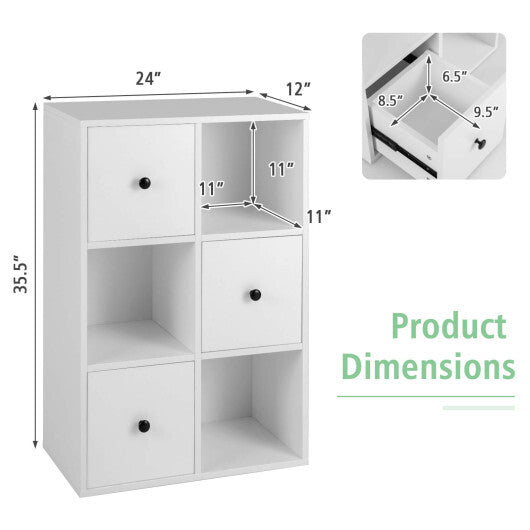 3-Tier Bookcase with Anti-toppling Device for Living Room-White - Color: White