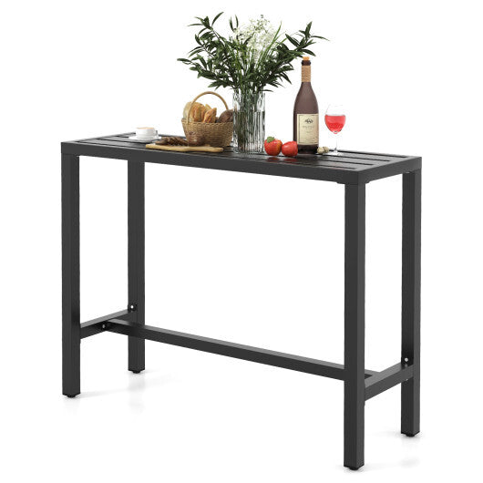 48/55 Inch Outdoor Bar Table with Waterproof Top and Heavy-duty Metal Frame-M - Color: Black - Size: M