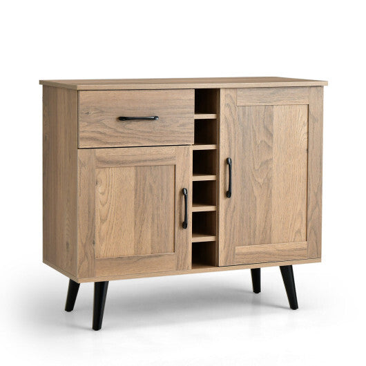 2-Door Buffet Sideboard with 6-Bottle Wine Rack Drawer - Color: Natural