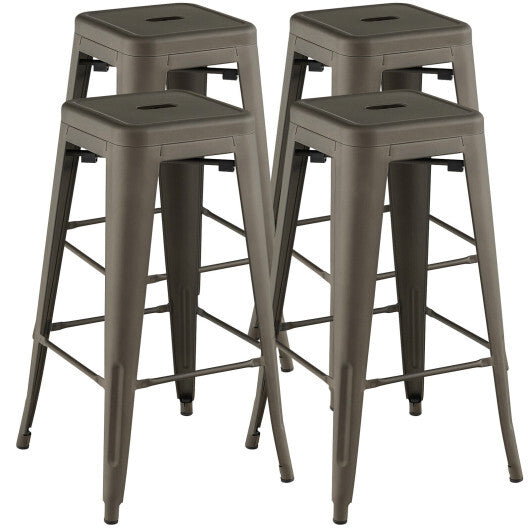 30 Inch Bar Stools Set of 4 with Square Seat and Handling Hole-Gun - Color: Gun