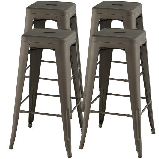 30 Inch Bar Stools Set of 4 with Square Seat and Handling Hole-Gun - Color: Gun