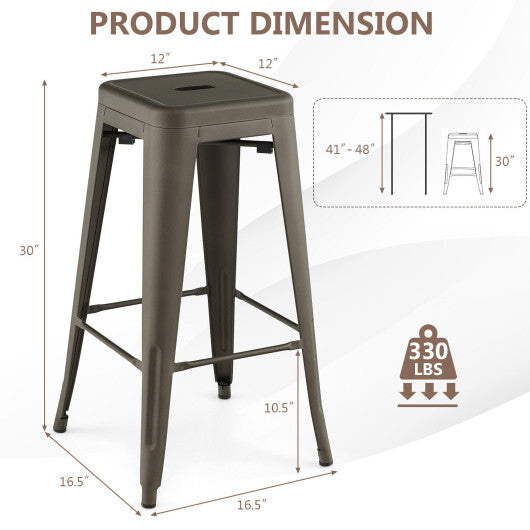 30 Inch Bar Stools Set of 4 with Square Seat and Handling Hole-Gun - Color: Gun