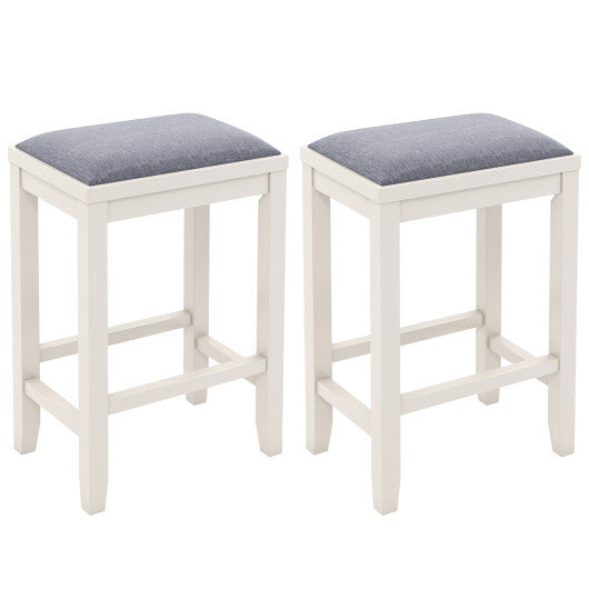 2 Pieces 25 Inch Upholstered Bar Stool Set with Solid Rubber Wood Frame and Footrest-Griege - Color: White