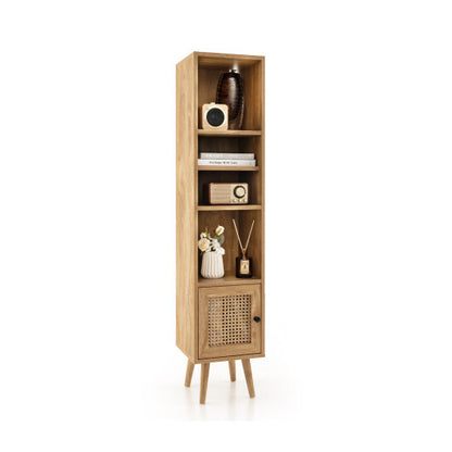 4 Tiers Rattan Storage Cabinet with Slim Design-Natural - Color: Natural