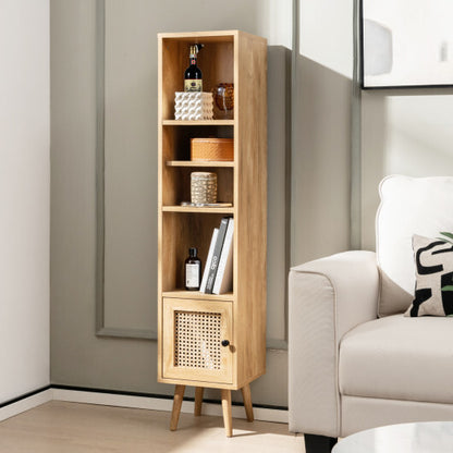 4 Tiers Rattan Storage Cabinet with Slim Design-Natural - Color: Natural