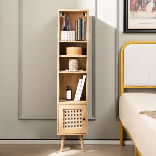 4 Tiers Rattan Storage Cabinet with Slim Design-Natural - Color: Natural