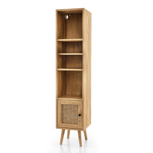 4 Tiers Rattan Storage Cabinet with Slim Design-Natural - Color: Natural