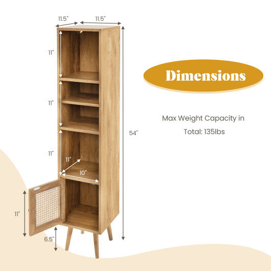 4 Tiers Rattan Storage Cabinet with Slim Design-Natural - Color: Natural