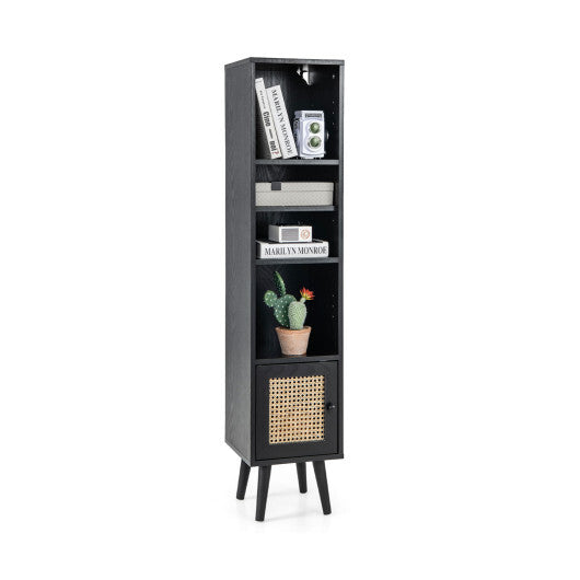 4 Tiers Rattan Storage Cabinet with Slim Design-Black - Color: Black