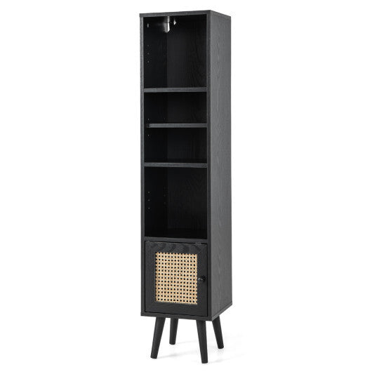 4 Tiers Rattan Storage Cabinet with Slim Design-Black - Color: Black