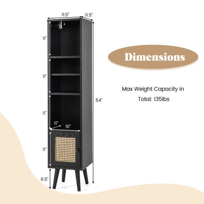 4 Tiers Rattan Storage Cabinet with Slim Design-Black - Color: Black