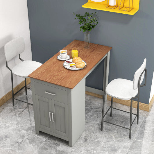 Counter Height Bar Table with Storage Cabinet and Drawer-Gray - Color: Gray