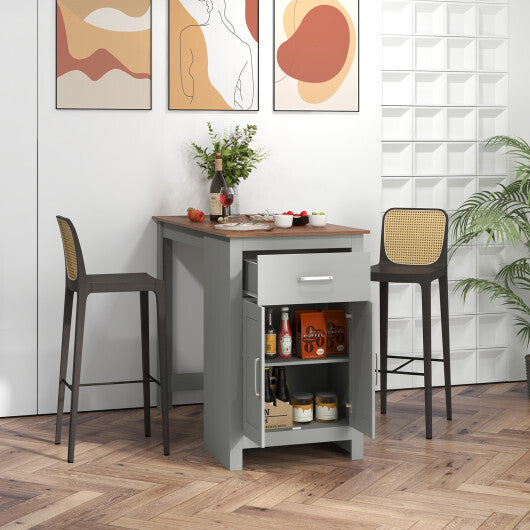 Counter Height Bar Table with Storage Cabinet and Drawer-Gray - Color: Gray