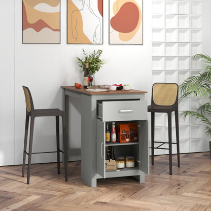 Counter Height Bar Table with Storage Cabinet and Drawer-Gray - Color: Gray