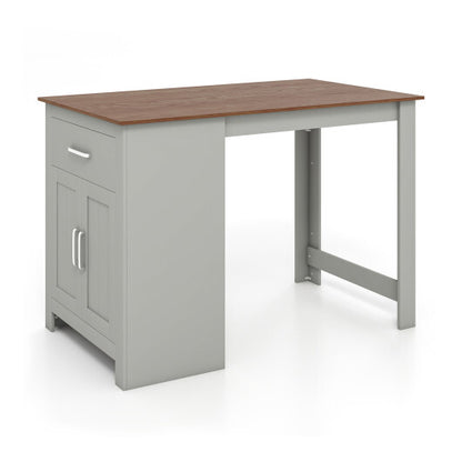 Counter Height Bar Table with Storage Cabinet and Drawer-Gray - Color: Gray