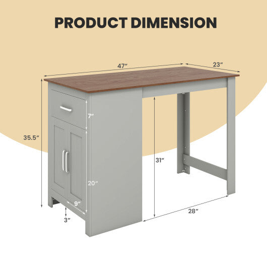 Counter Height Bar Table with Storage Cabinet and Drawer-Gray - Color: Gray