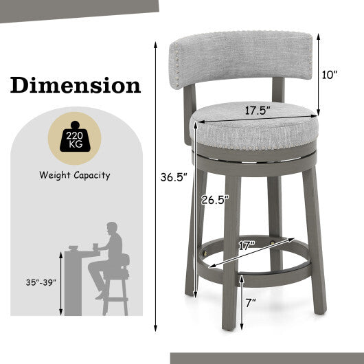 27/31 Inch Swivel Bar Stool with Upholstered Back Seat and Footrest-27 inches - Color: Gray - Size: 27 inches