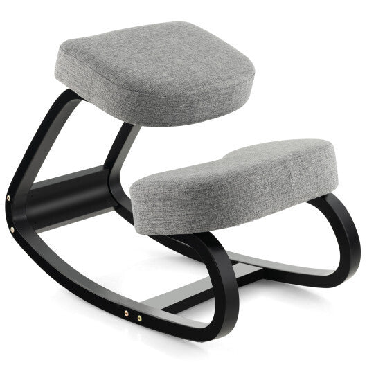 Wooden Ergonomic Backless Rocking Kneeling Chair with Padded Cushion-Gray - Color: Gray