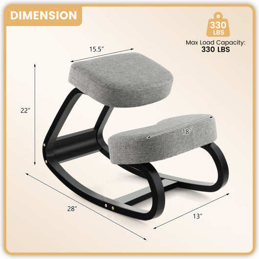 Wooden Ergonomic Backless Rocking Kneeling Chair with Padded Cushion-Gray - Color: Gray