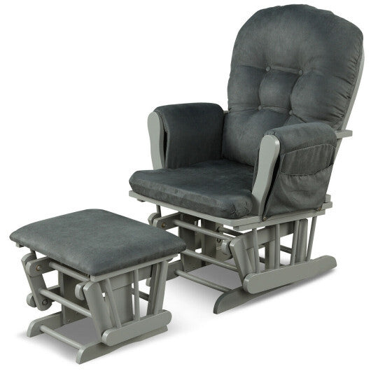 Wood Glider and Ottoman Set with Padded Armrests and Detachable Cushion-Dark Gray - Color: Dark Gray