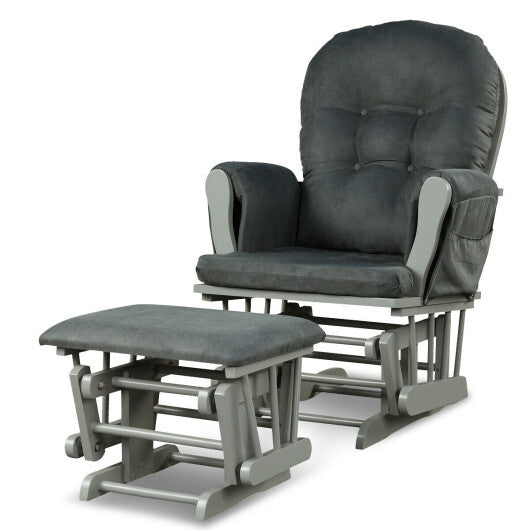 Wood Glider and Ottoman Set with Padded Armrests and Detachable Cushion-Dark Gray - Color: Dark Gray