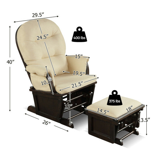 Wood Baby Glider and Ottoman Cushion Set with Padded Armrests for Nursing-Beige - Color: Beige